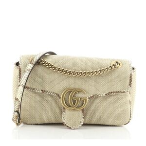 Gucci GG Marmont Flap Bag Matelasse Raffia with Snakeskin Small